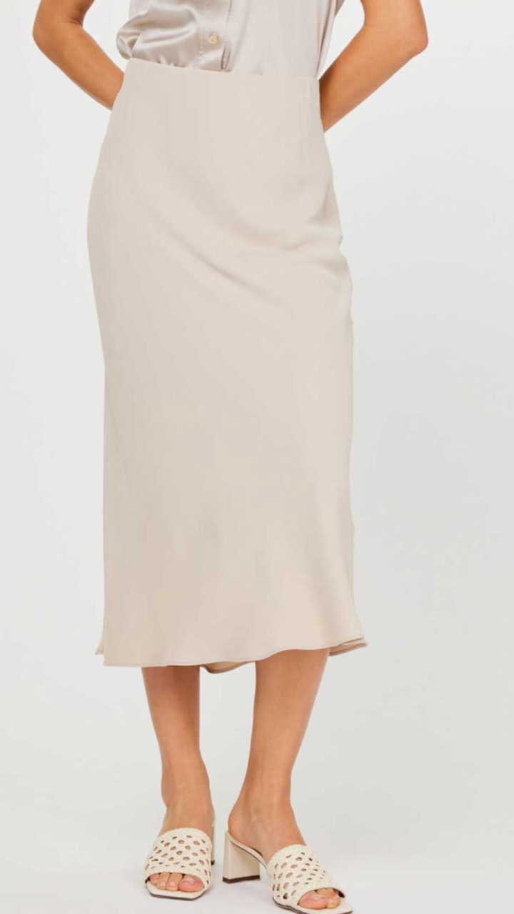 Taupe Silk Midi Skirt