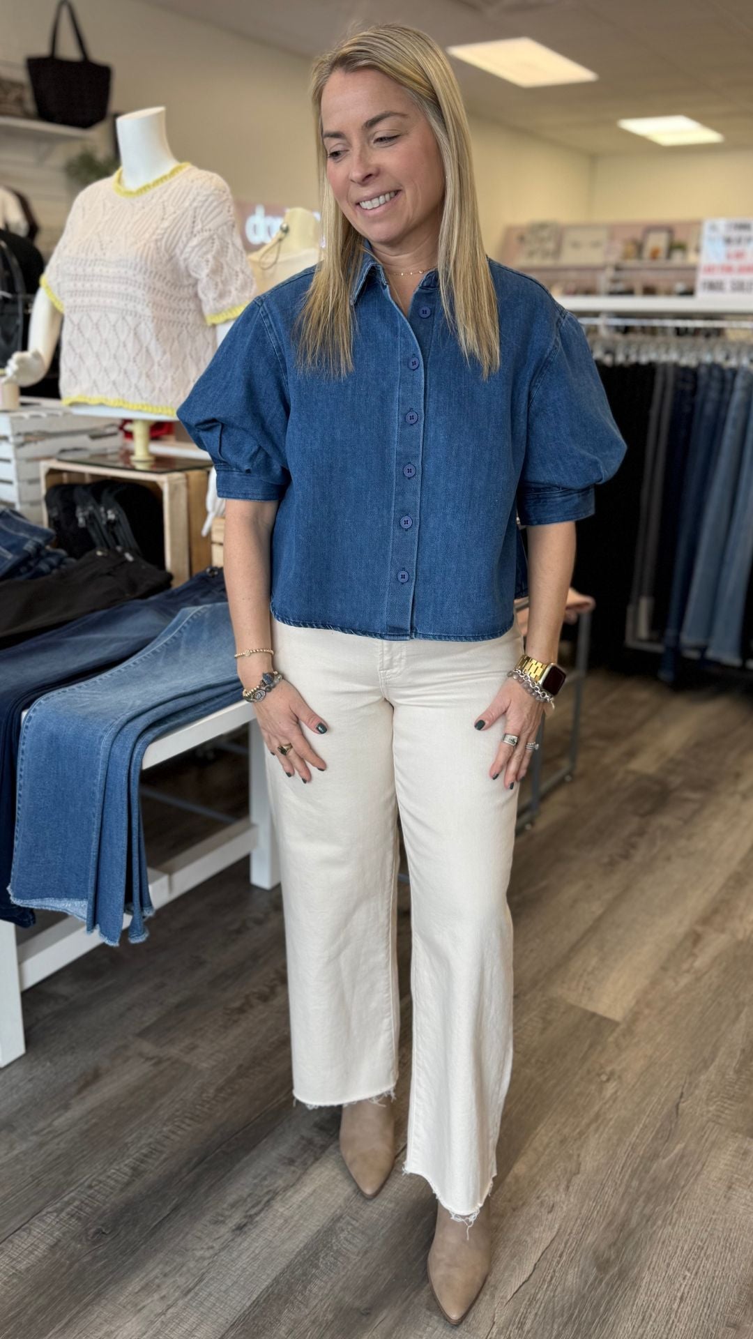 Puff Sleeve Denim Top