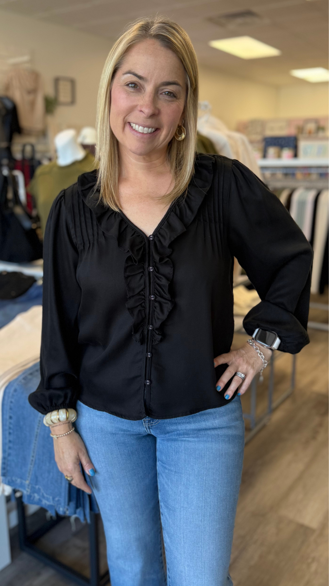Pop Over Ruffle Tencel Top