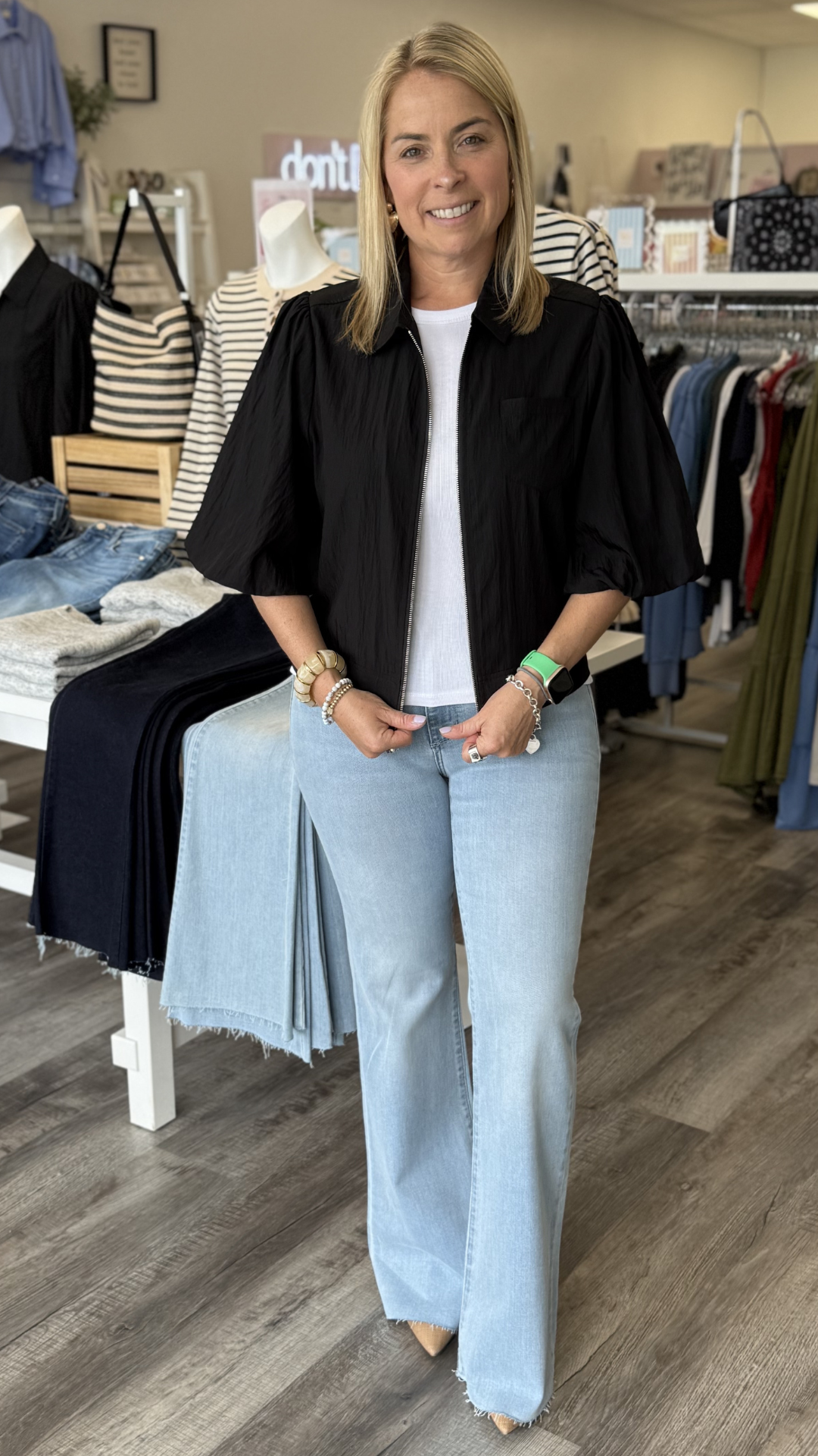 Black Bubble Sleeve Zip Jacket