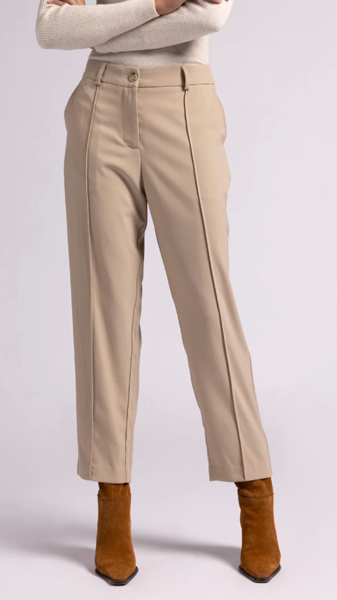 Khaki Straight Cut Tailored Pants