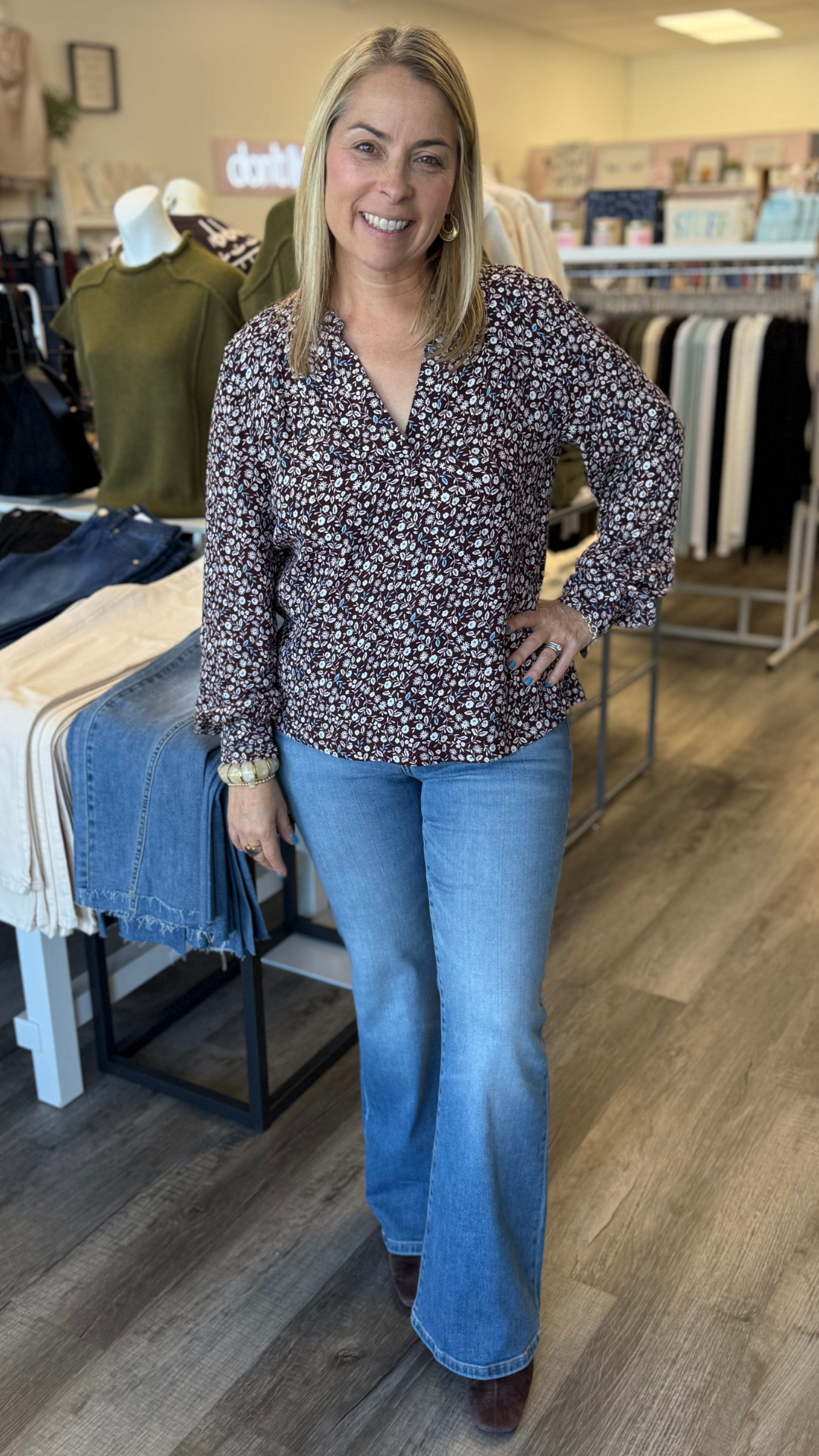 Blackberry Ditsy Floral Buttoned Blouse
