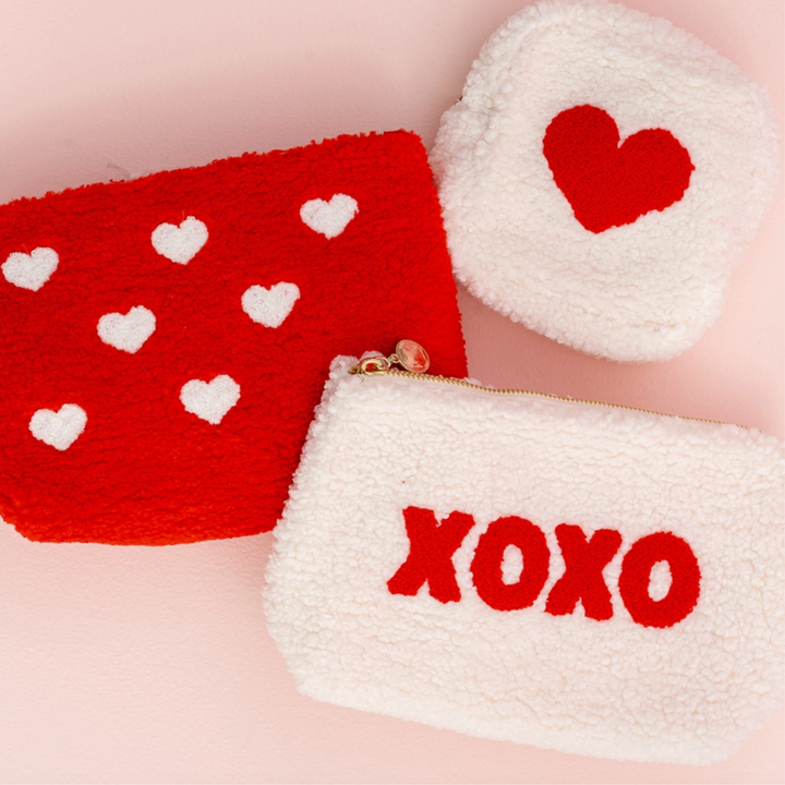 White Hearts Teddy Pouch