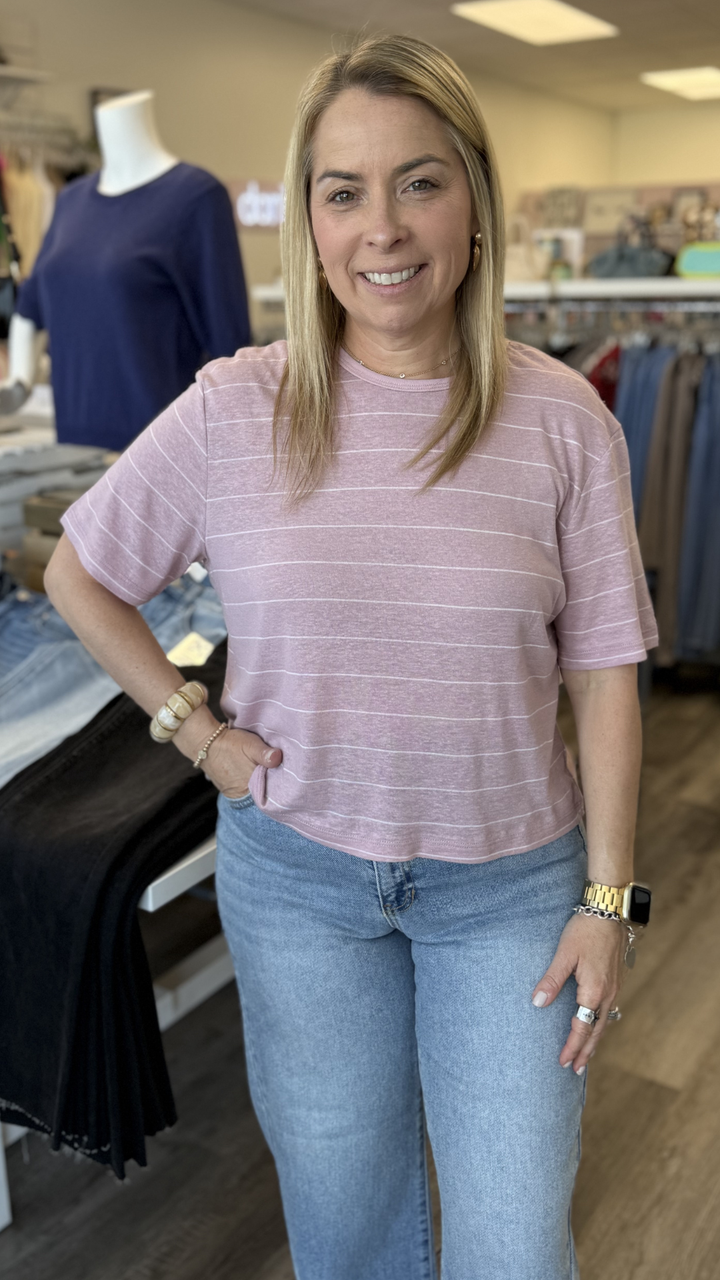 Pink And White Stripe Cotton Linen Top