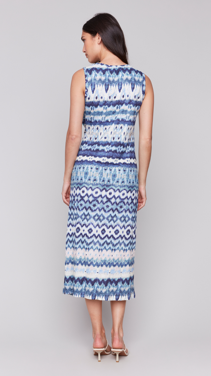 Sleeveless Pattern Dress with Faux Knot Detail