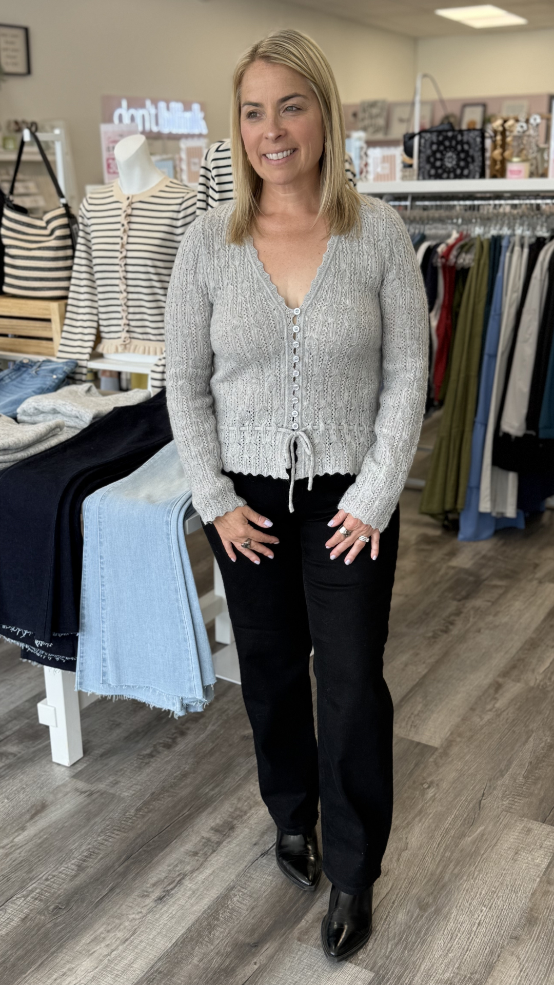 Light Grey Front Tie Sweater Cardigan
