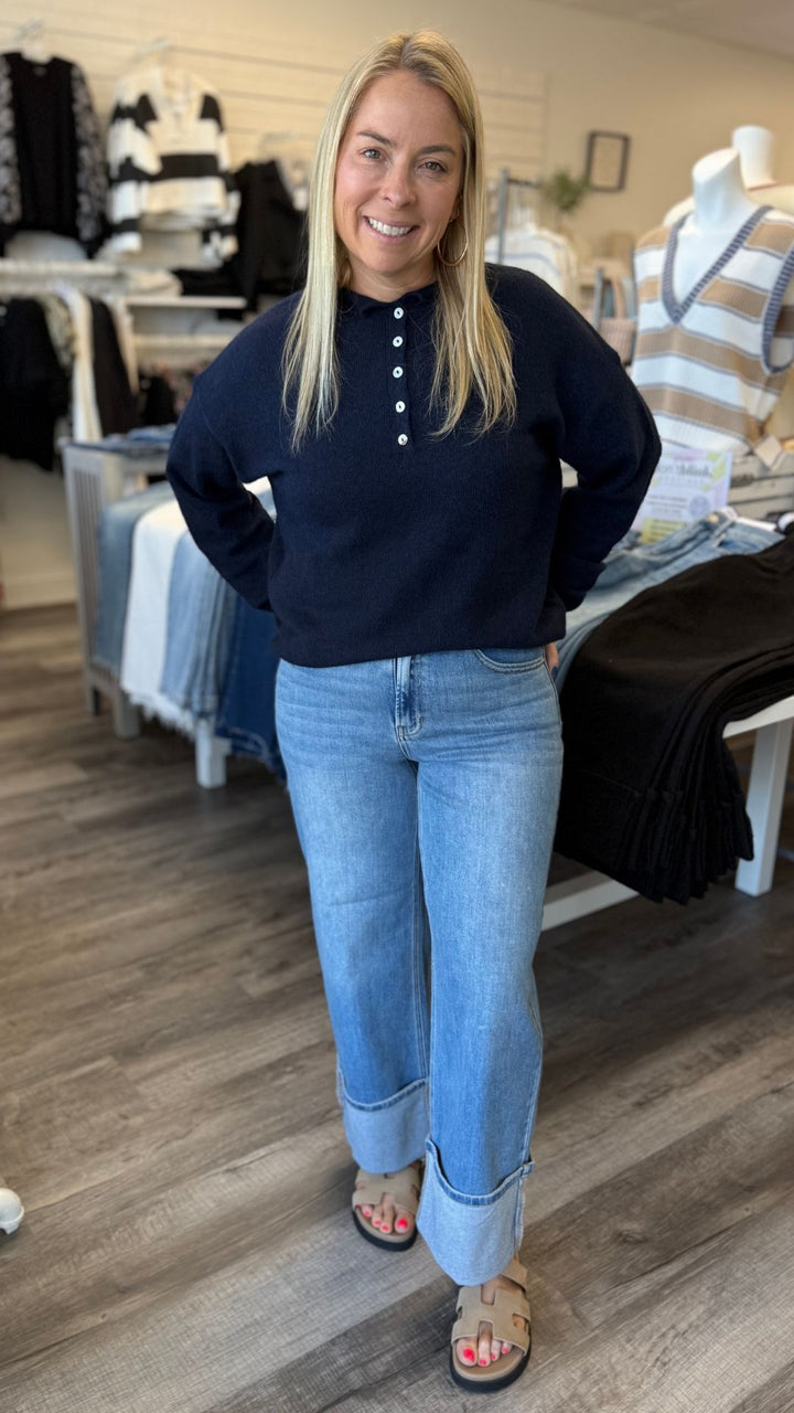 Midnight Henley Pullover Sweater