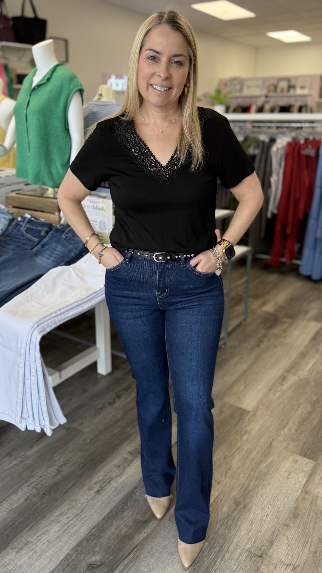 Black Lace V Neck Tee