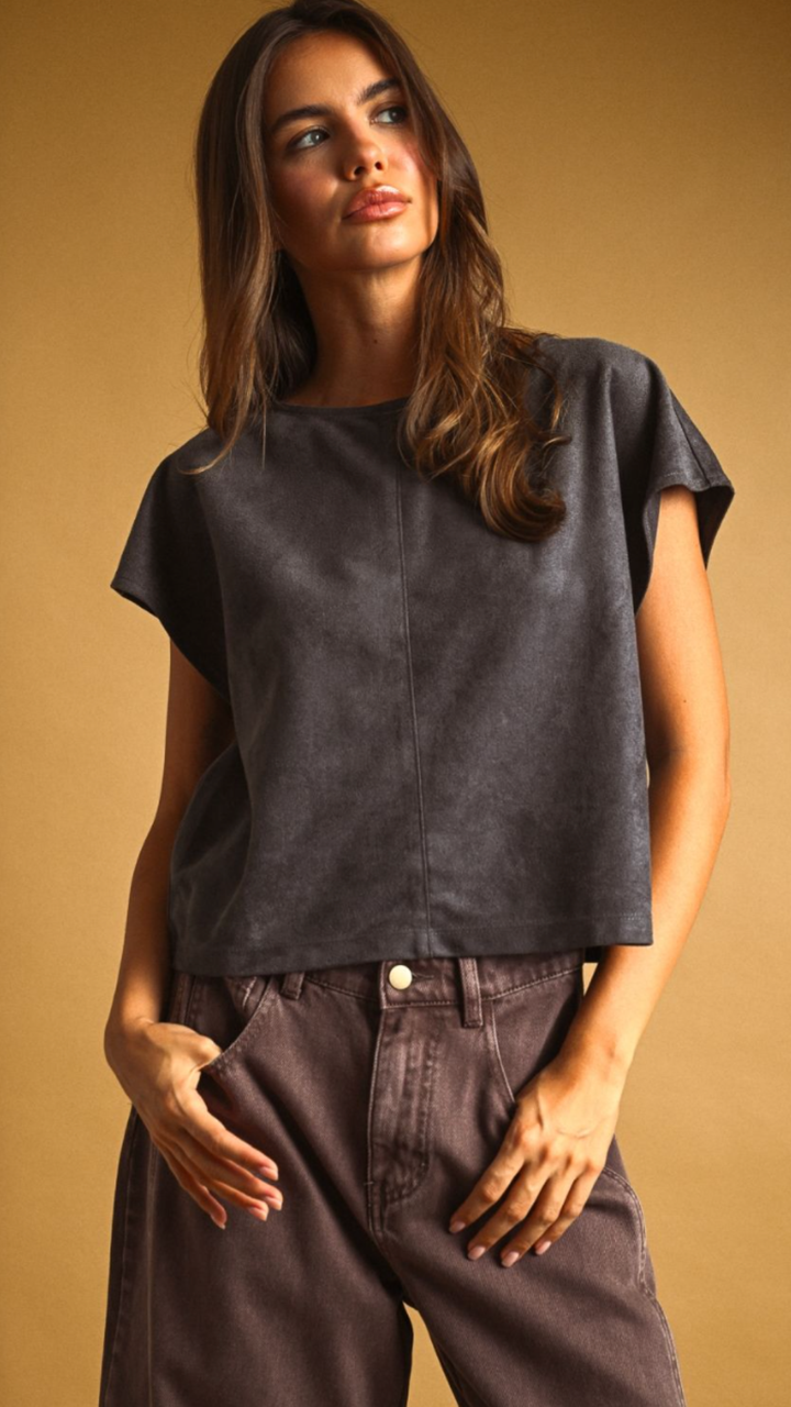 Grey Suede Boxy Top
