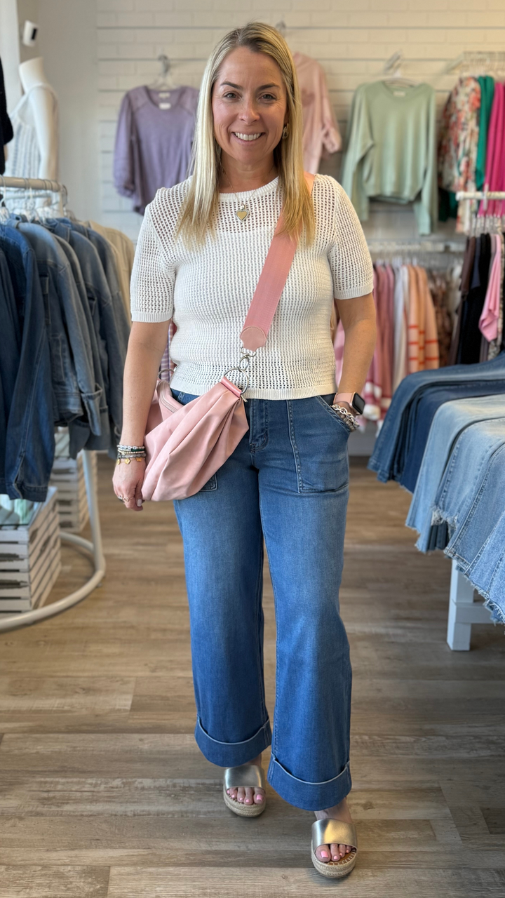White Open Knit Top