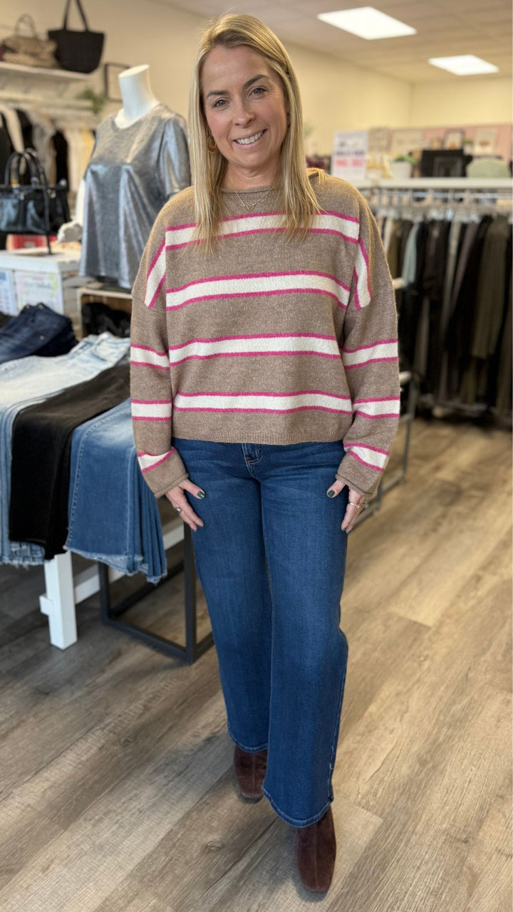 Mocha Pink Striped Knit Sweater