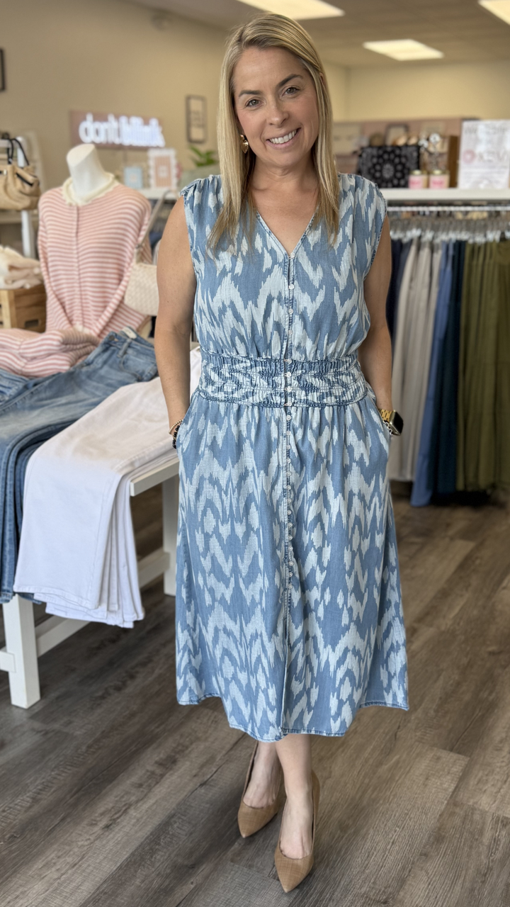 Tencel Smocked Waist Midi Dress