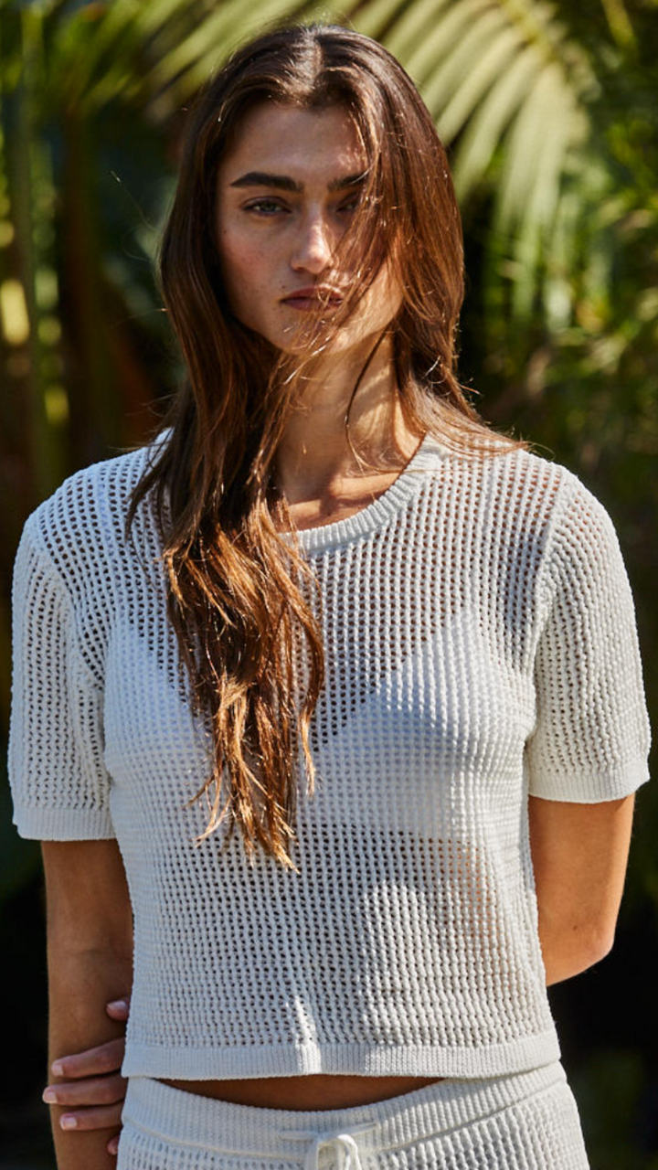 White Open Knit Top