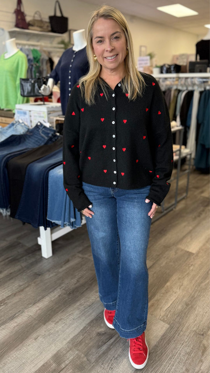 Black With Red Hearts Piper Cardigan