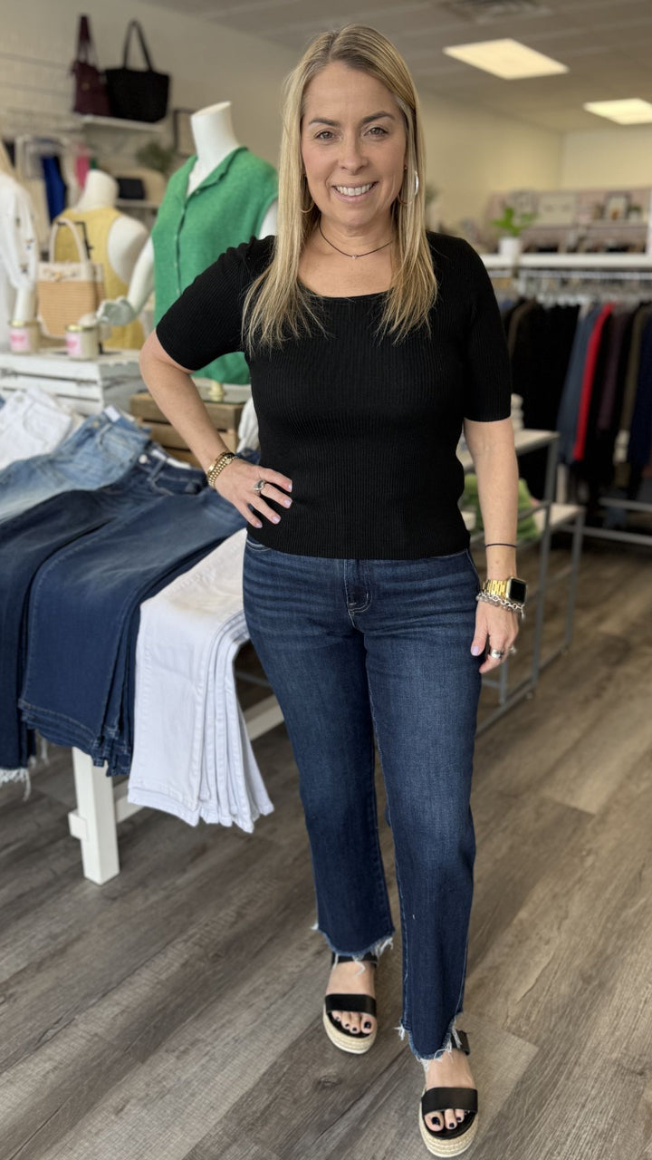 Black Key Hole Back Knit Top