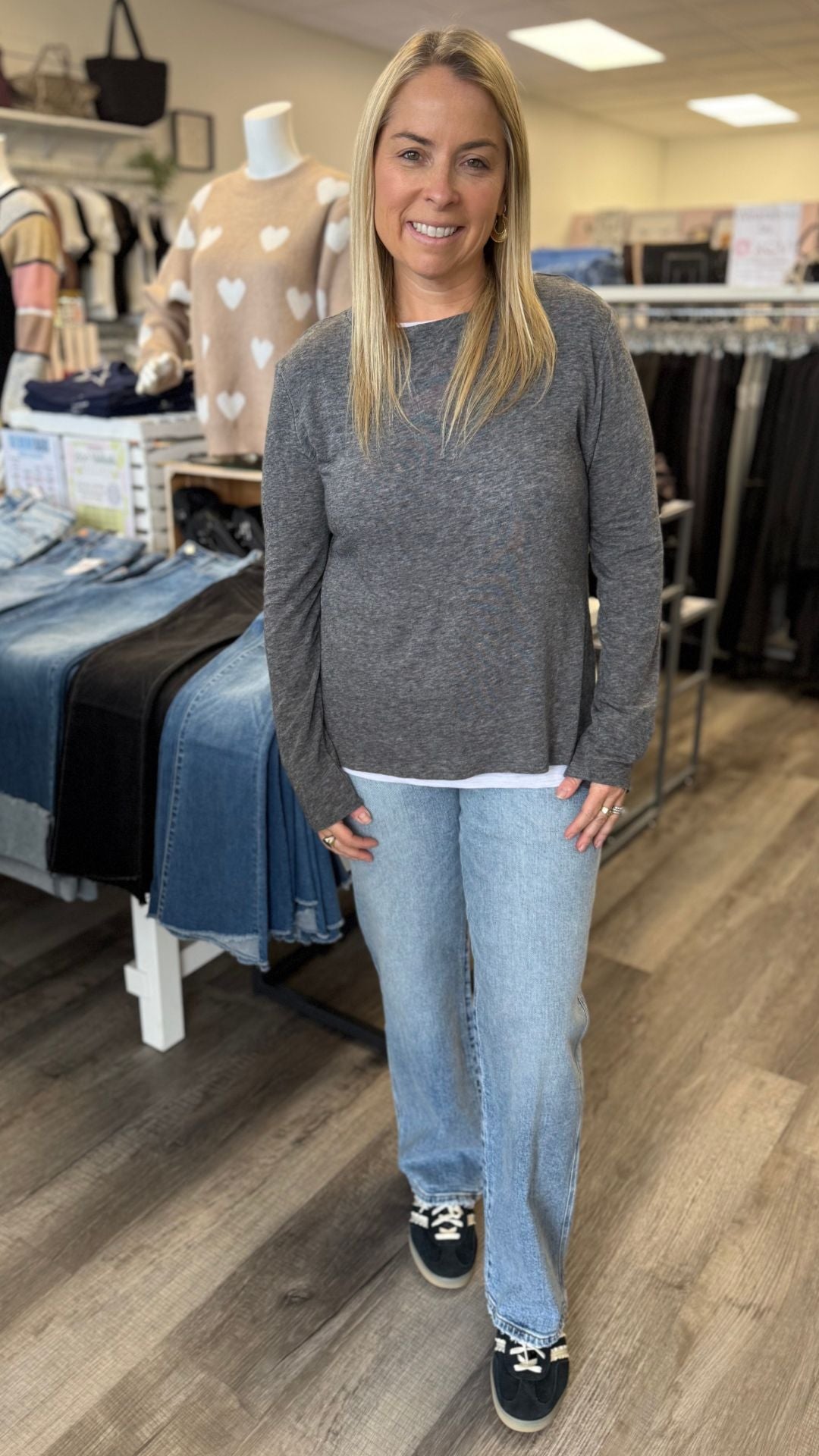 Charcoal Lined Crew Neck Sweater