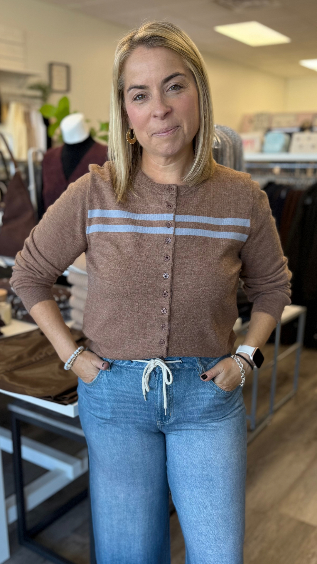 Brown And Blue Long Sleeve Cardigan