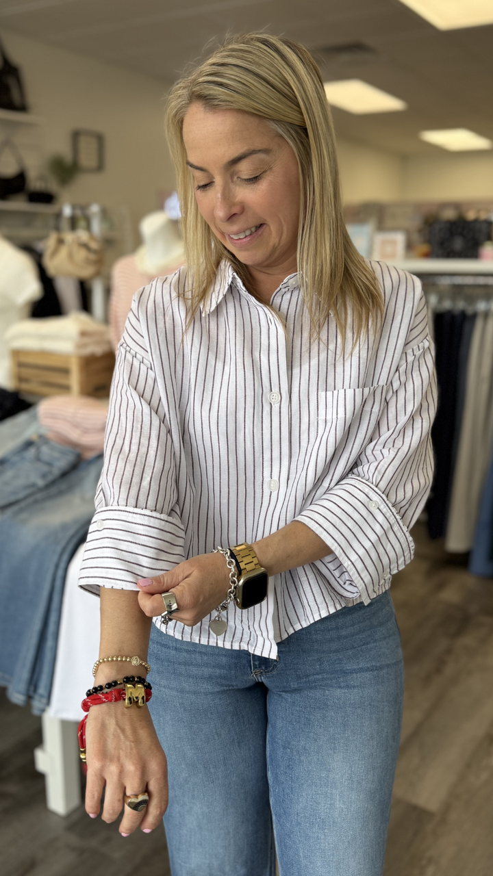 Berry Wine Cuffed Sleeve Crop Shirt