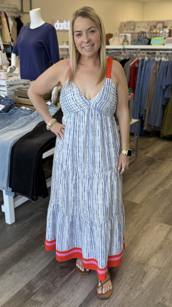 Thin Strap Striped Maxi Pattern Dress