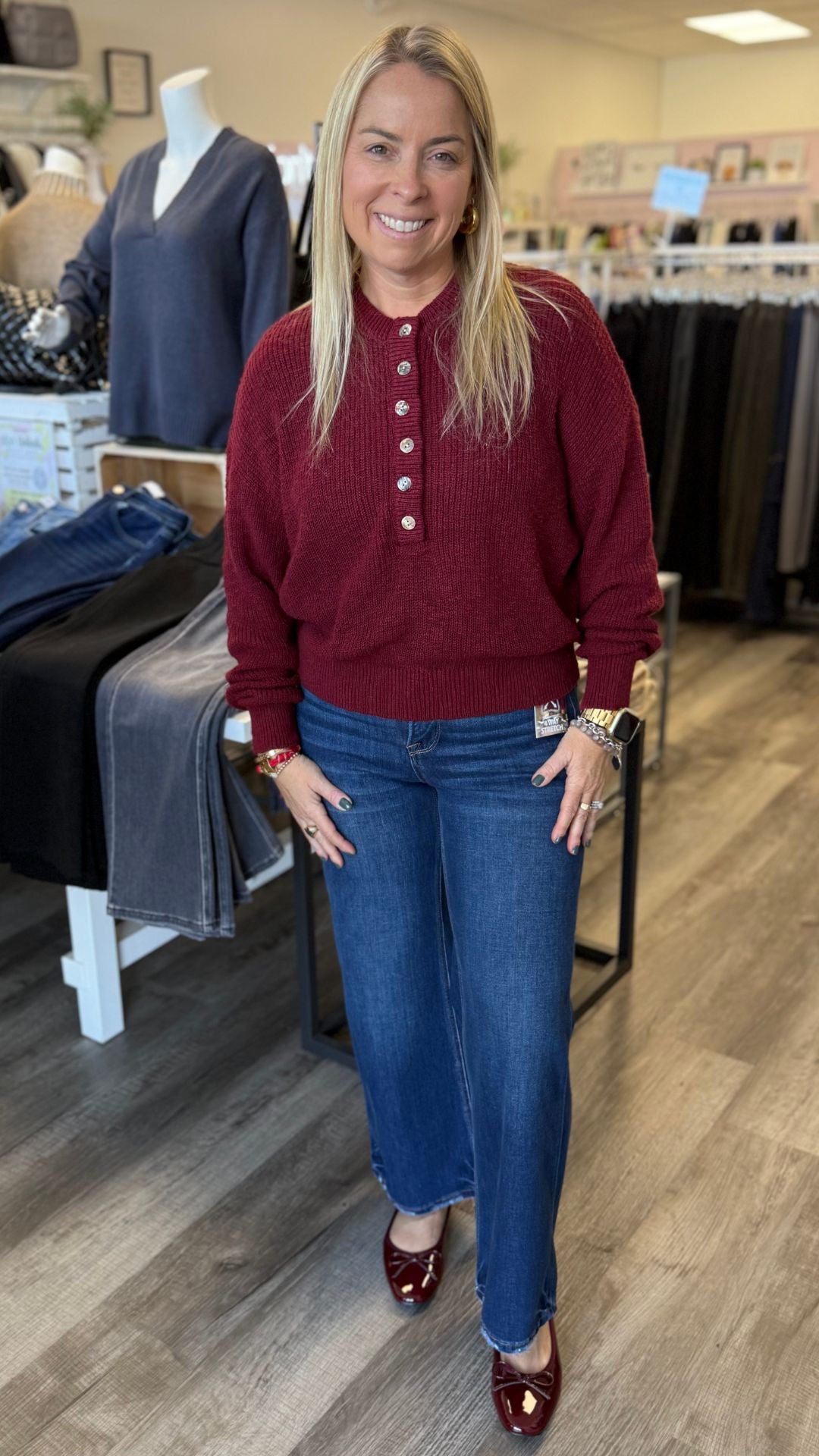 Burgundy Buttoned Sweater