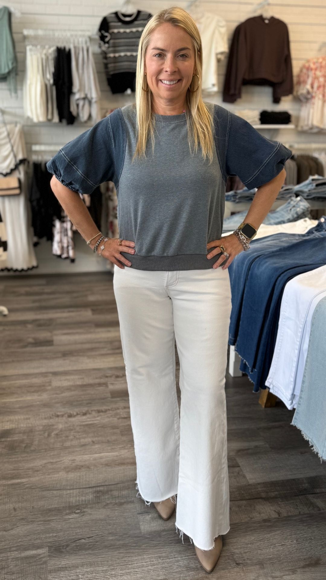 Mineral Washed Top With Contrast Stitching Detail