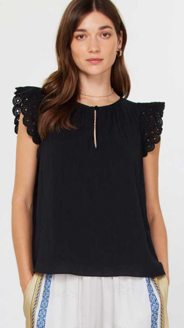 Round Neck Crochet Short Sleeve Blouse