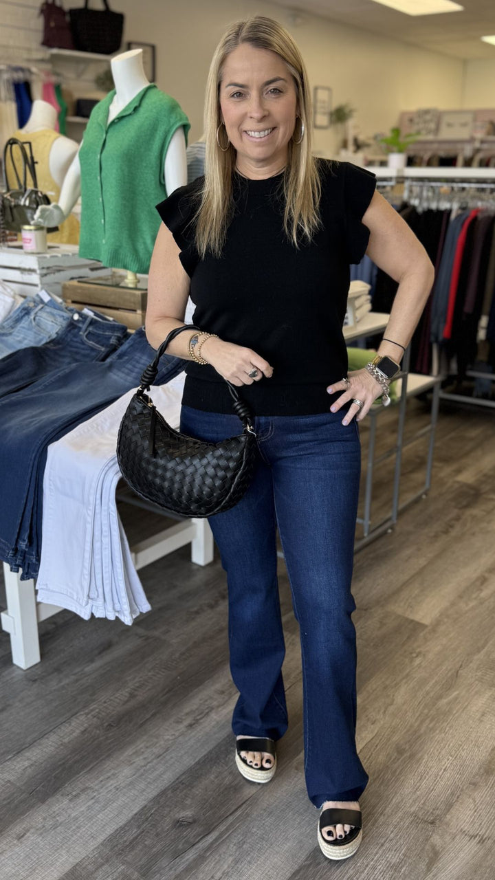 Black Ruffle Sweater Tank