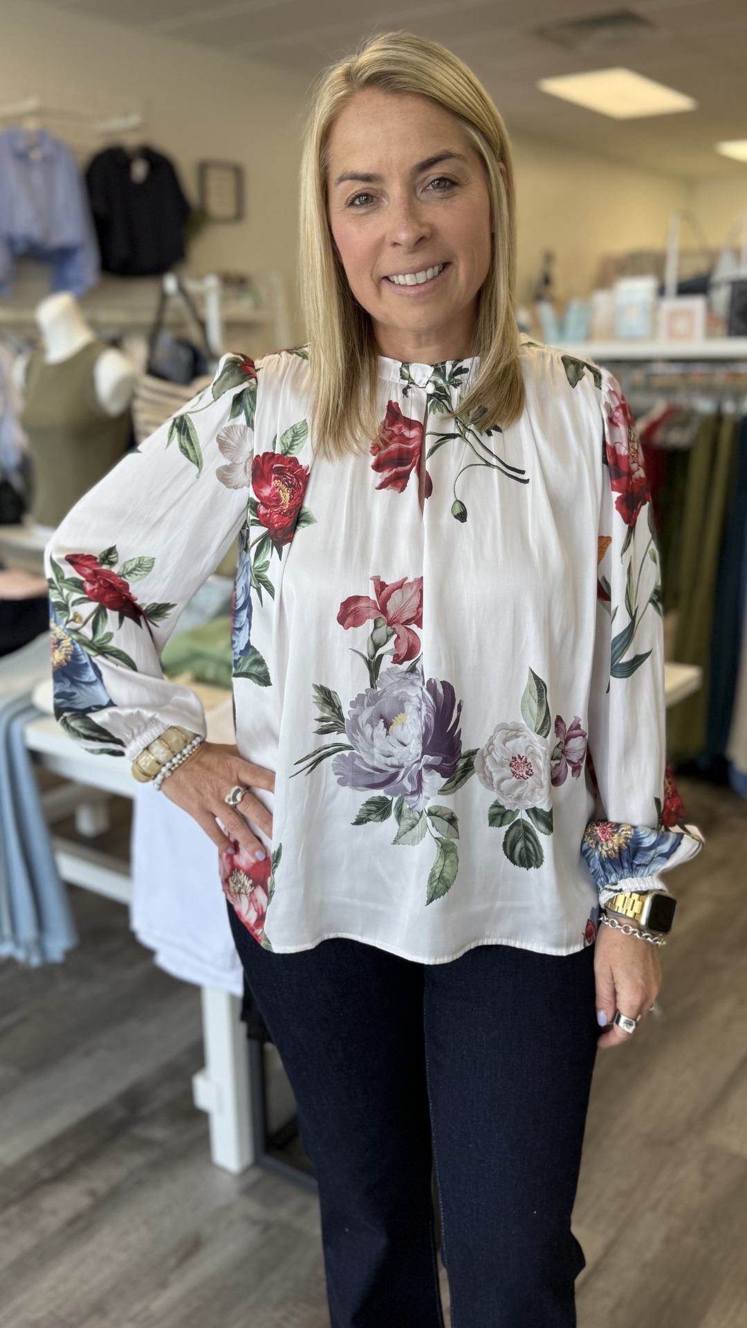 Botanical Floral Print Multi Color Blouse