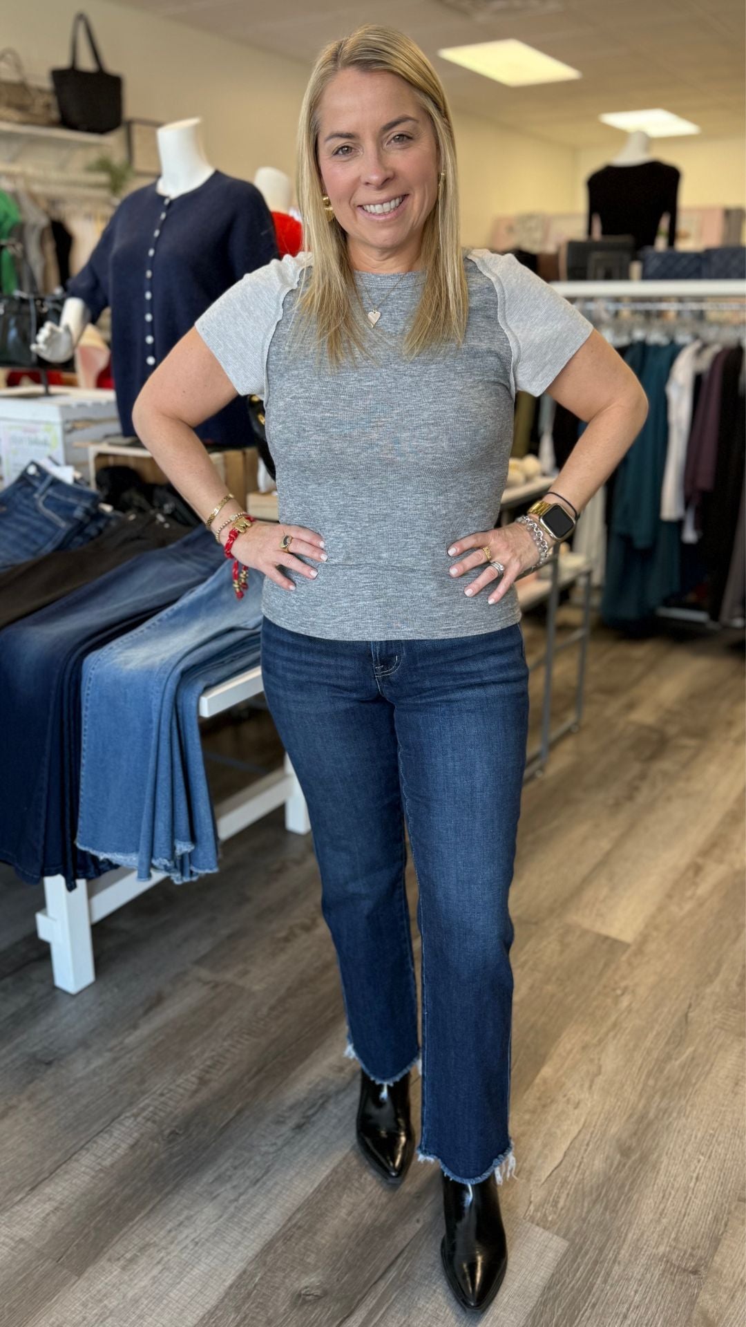 Charcoal And Gray Contrast Knit Tee