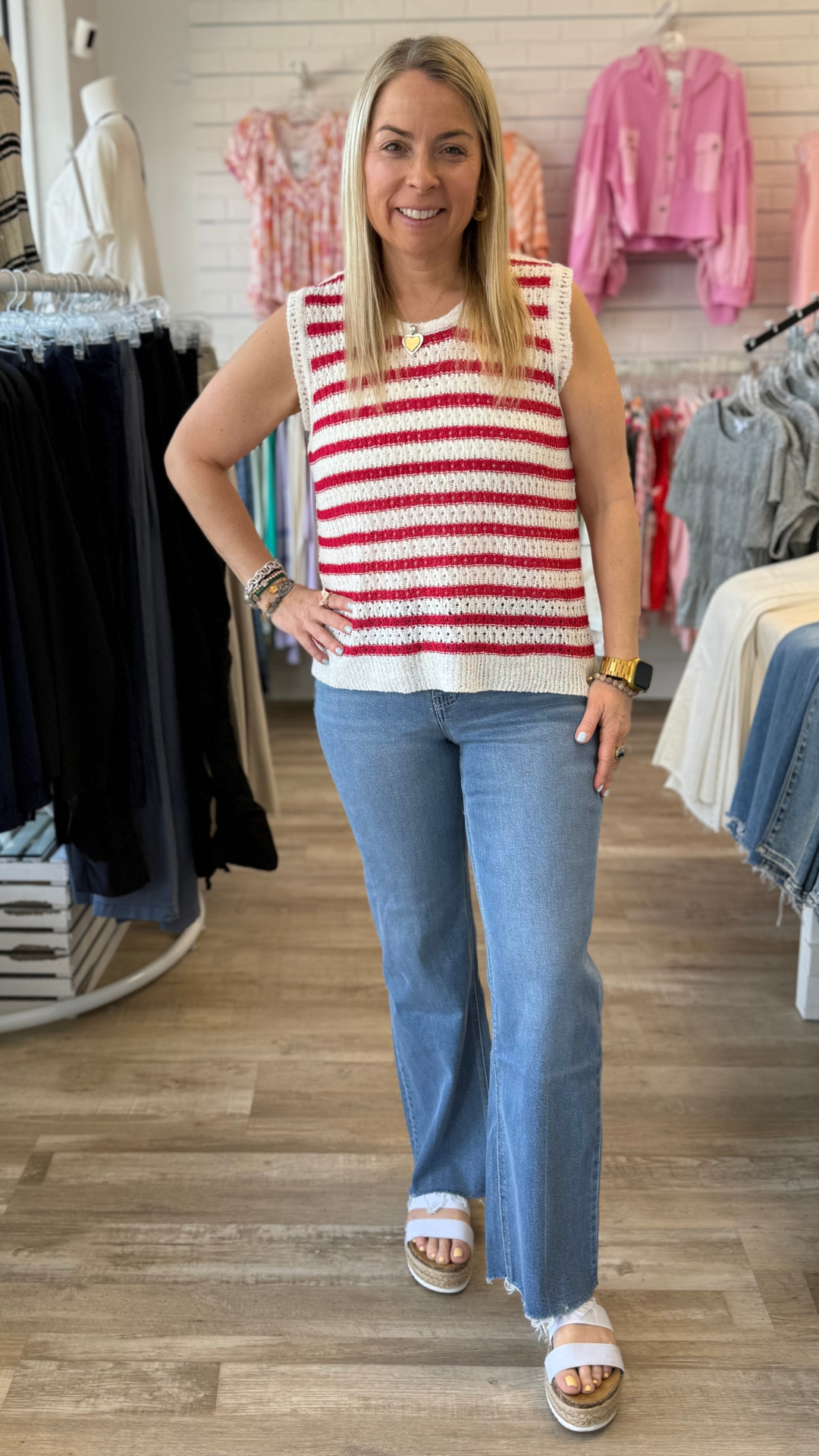 Striped Sleeveless Sweater Knit Top