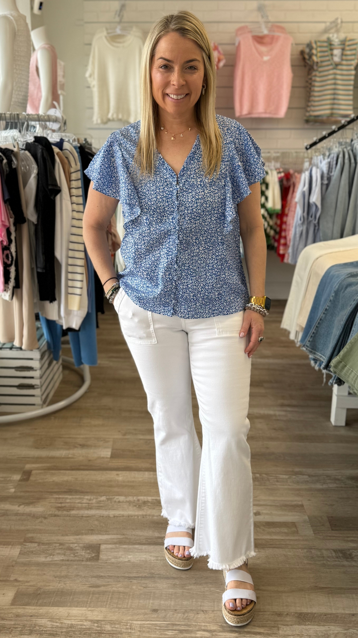 Blue Ditsy Floral Blouse