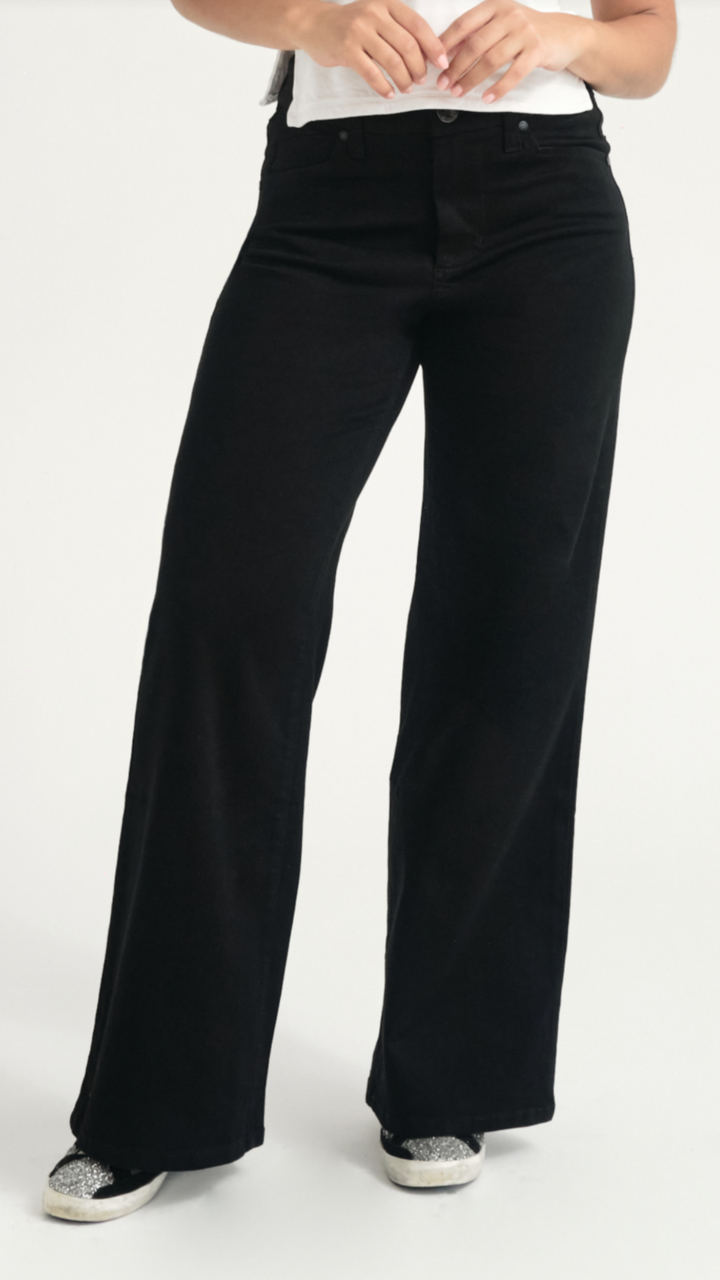 Mid Rise Jet Black Better Butter Full Length Wide Leg Jeans