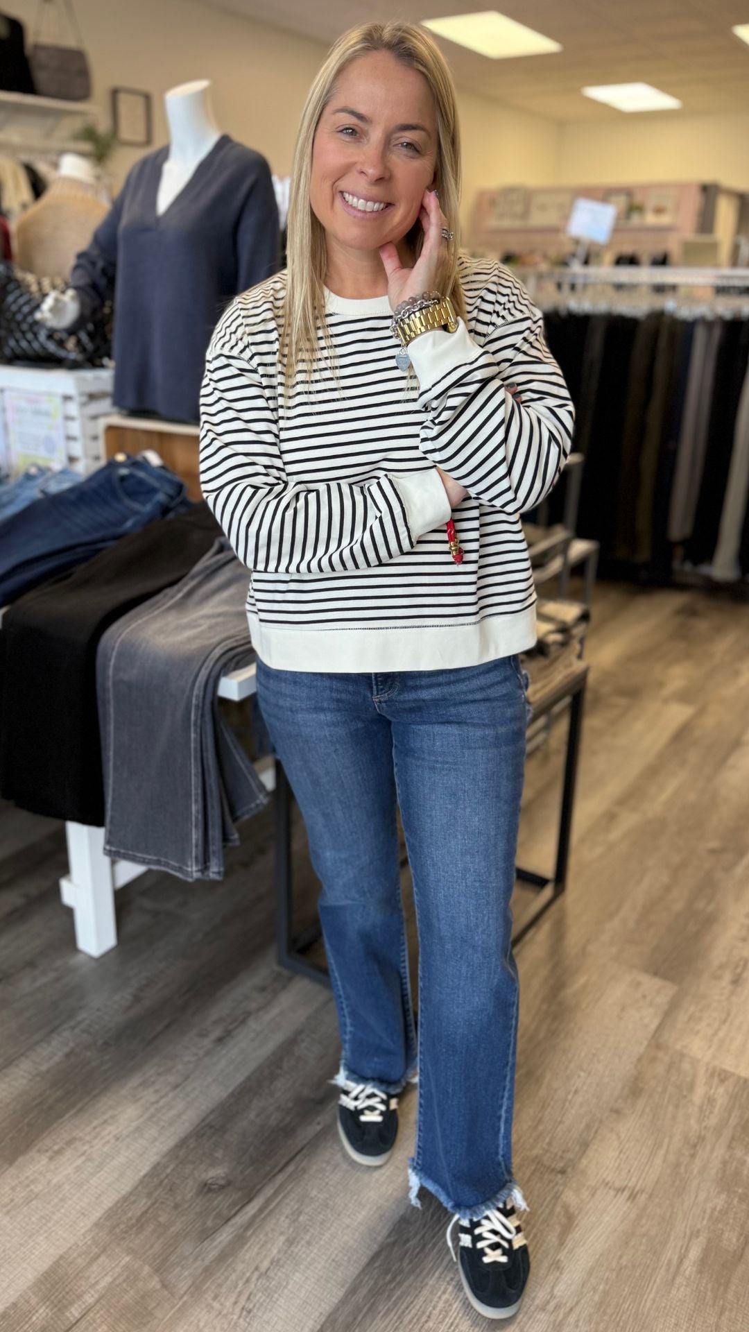 Striped Crew Neck Long Sleeve Top