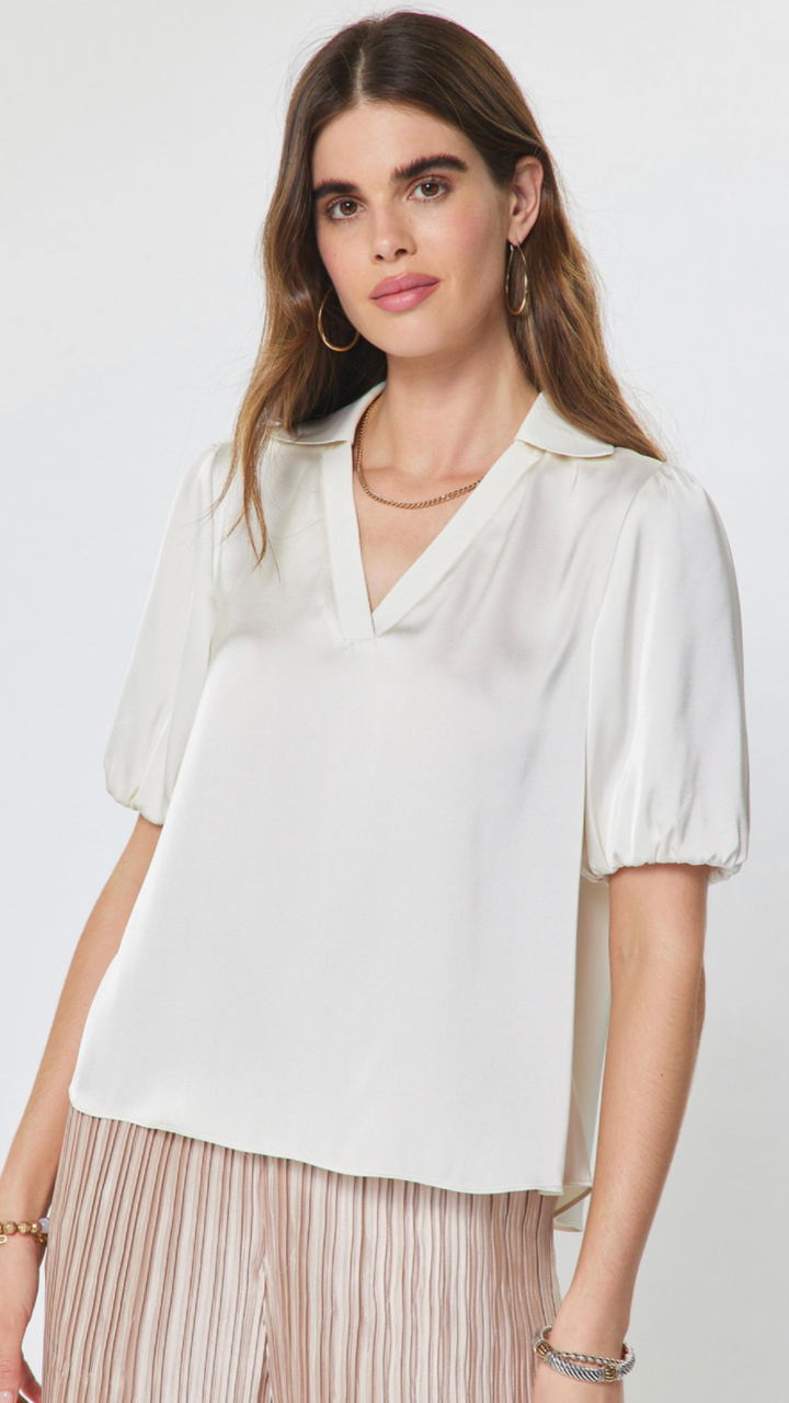 Ivory Short Puff Sleeve Blouse