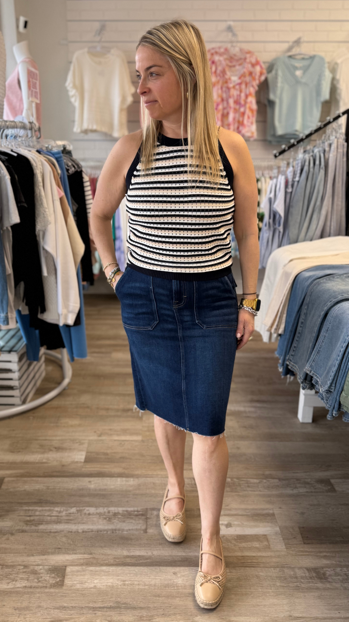 Dark Wash High Waist Cargo Pocket Skirt