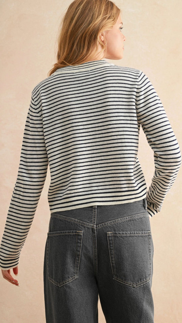 White And Navy Stripe Sweater