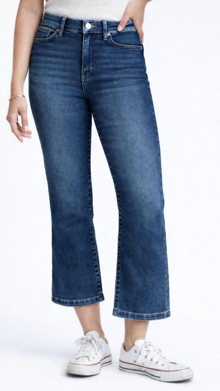 Mid Rise Dark Wash Better Butter Wide Leg Cropped Jeans