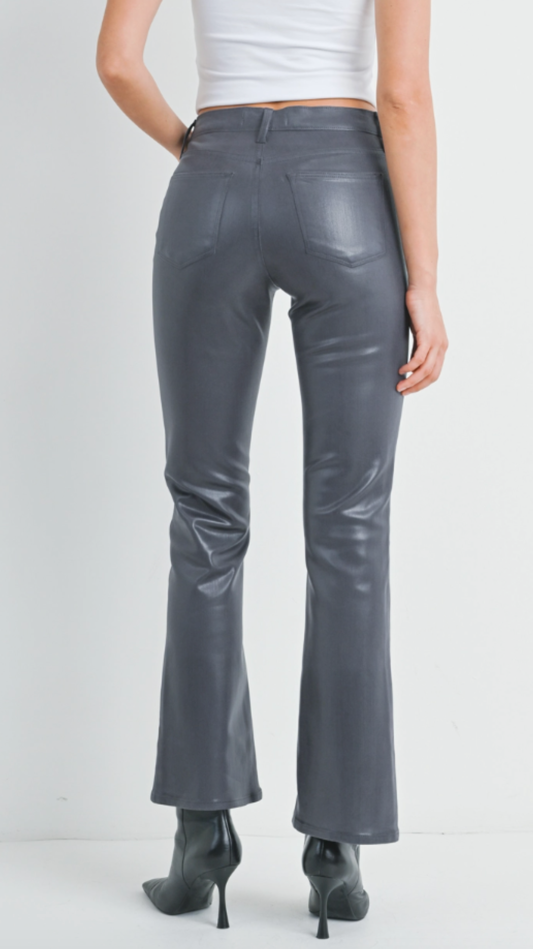 Mid Rise Coated Charcoal Bootcut Jeans