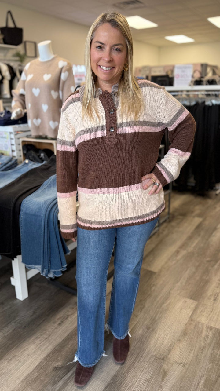 Brown And Light Pink Taupe Oversized Buttoned Sweater