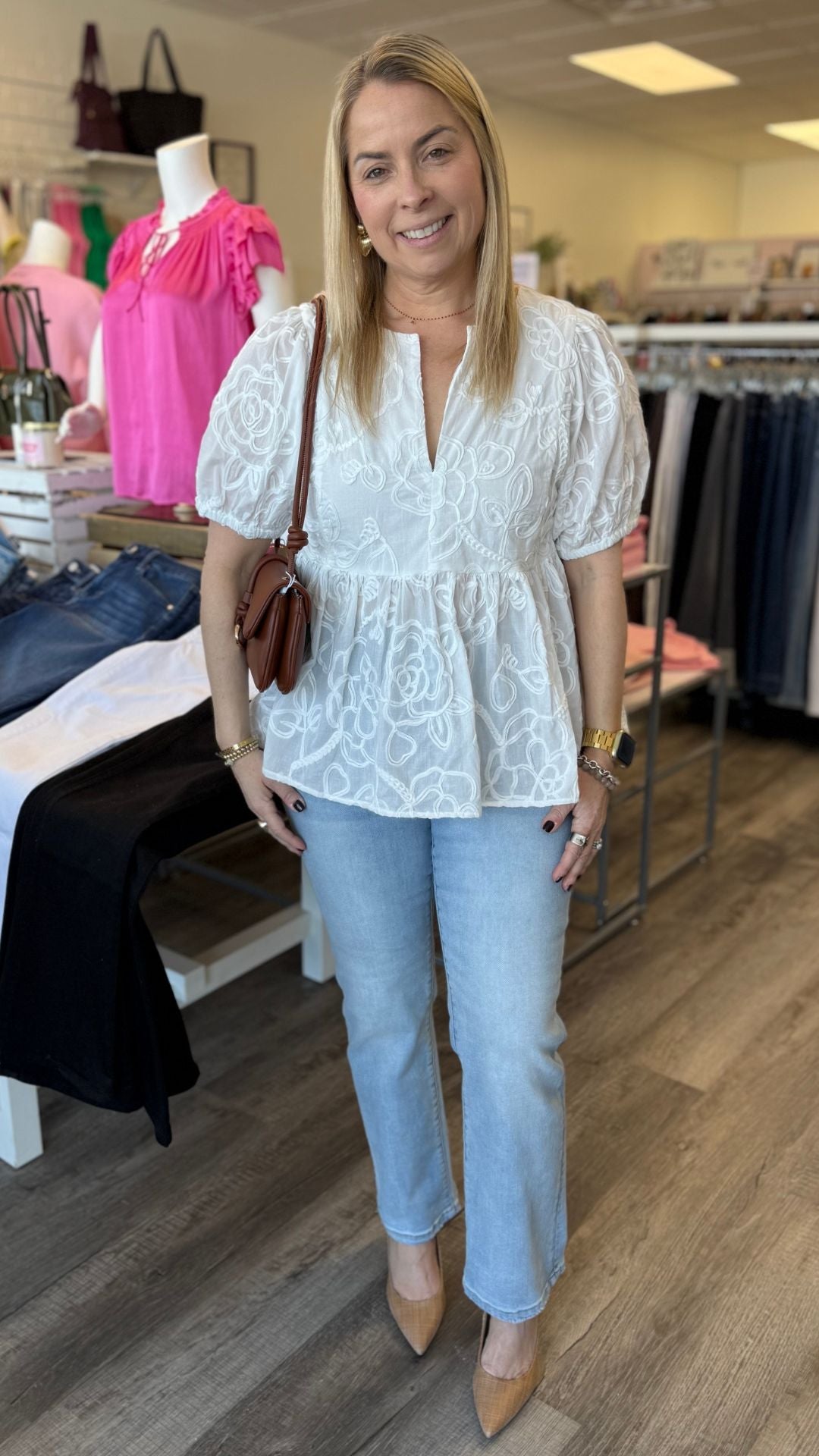 Floral Embroidery Babydoll Blouse