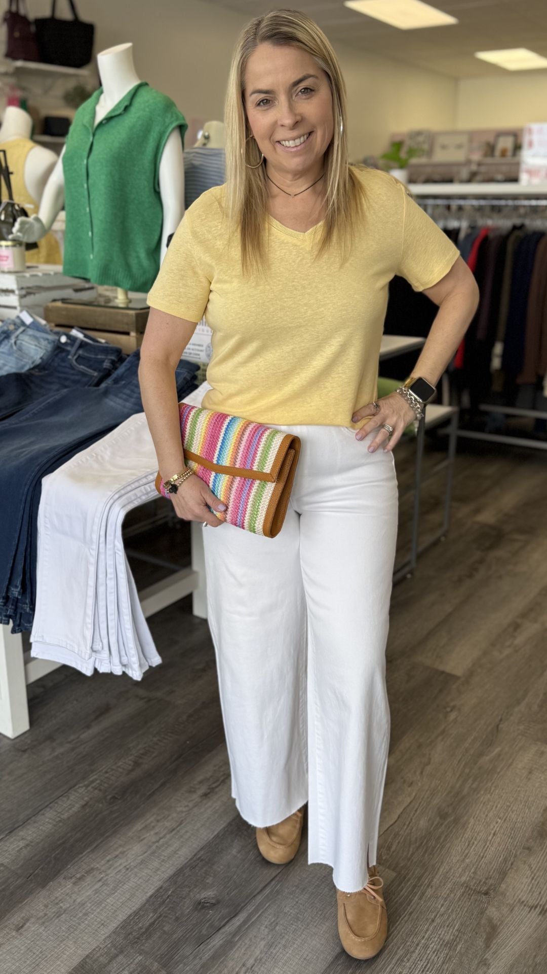 Sunshine Linen Blend V Neck Tee