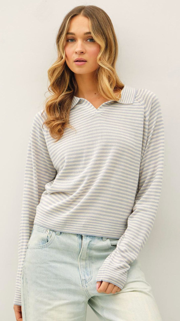 Light Blue Striped Pullover Sweater