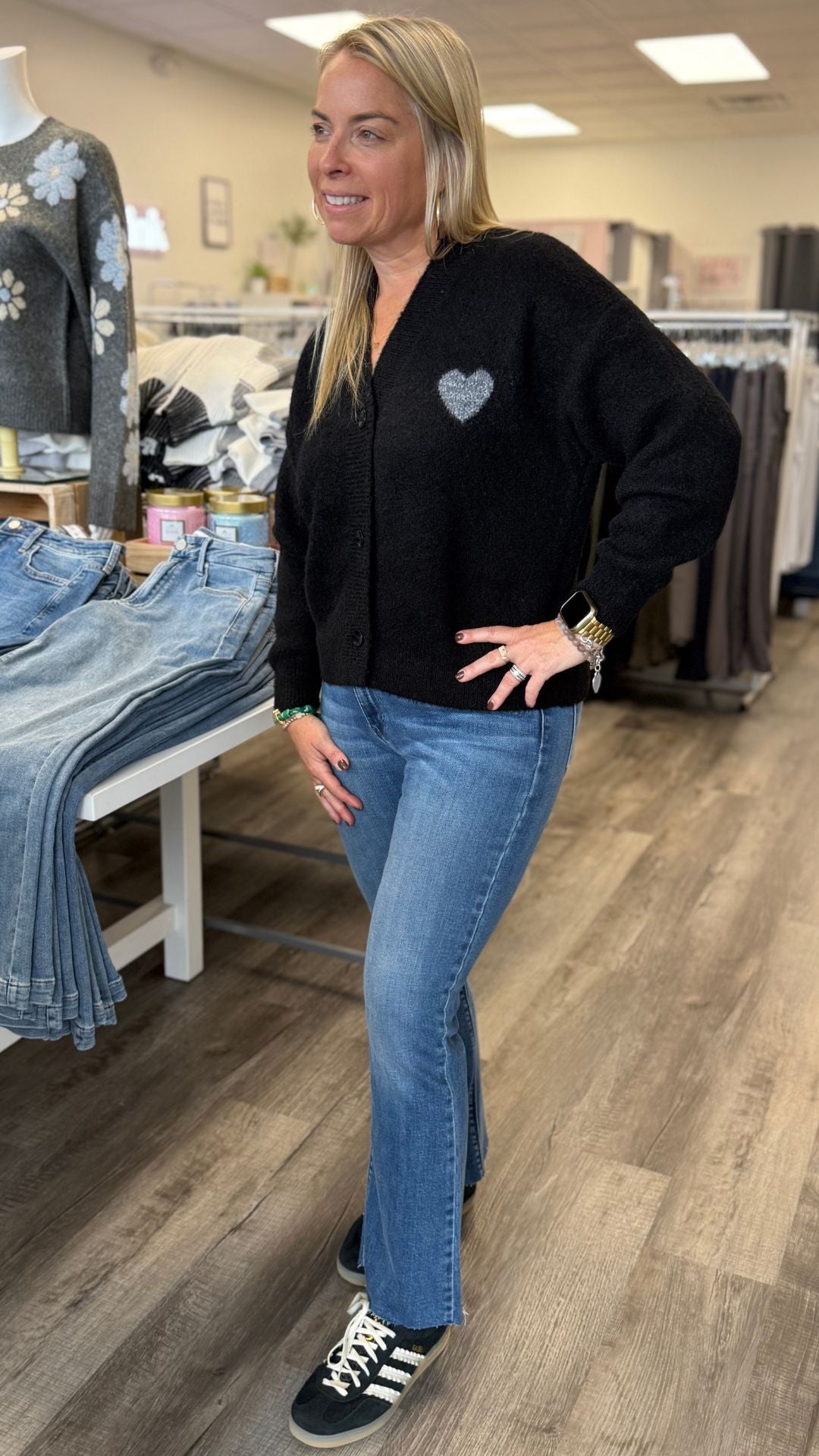 Black Fuzzy Heart Cardigan