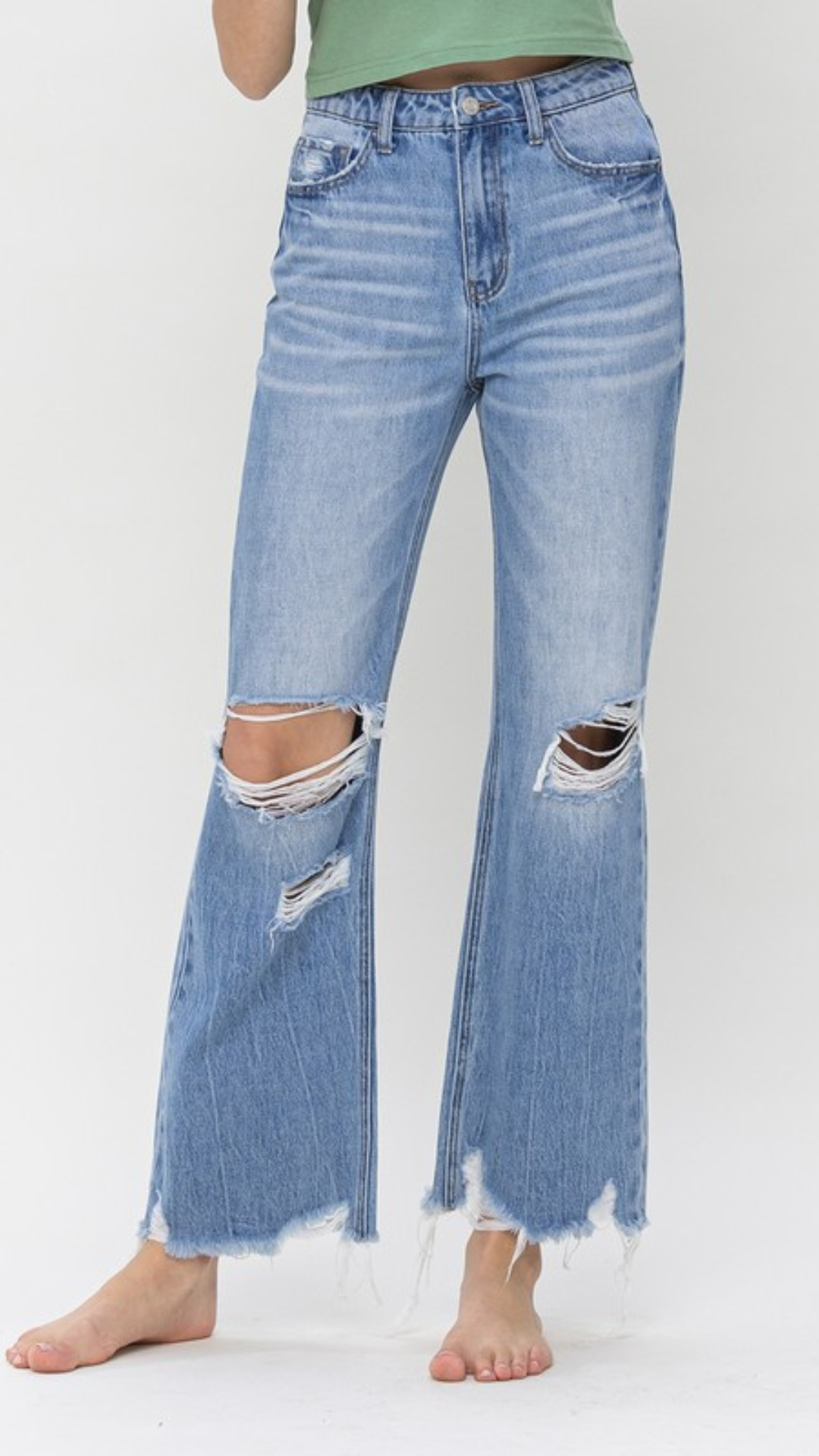 90s Vintage High Rise Distressed Flare Jeans