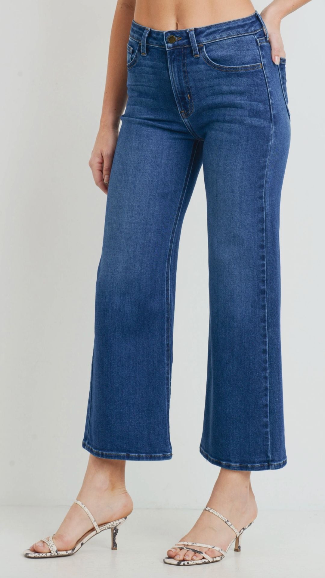 High Rise Dark Wash Slim Wide Leg Jeans