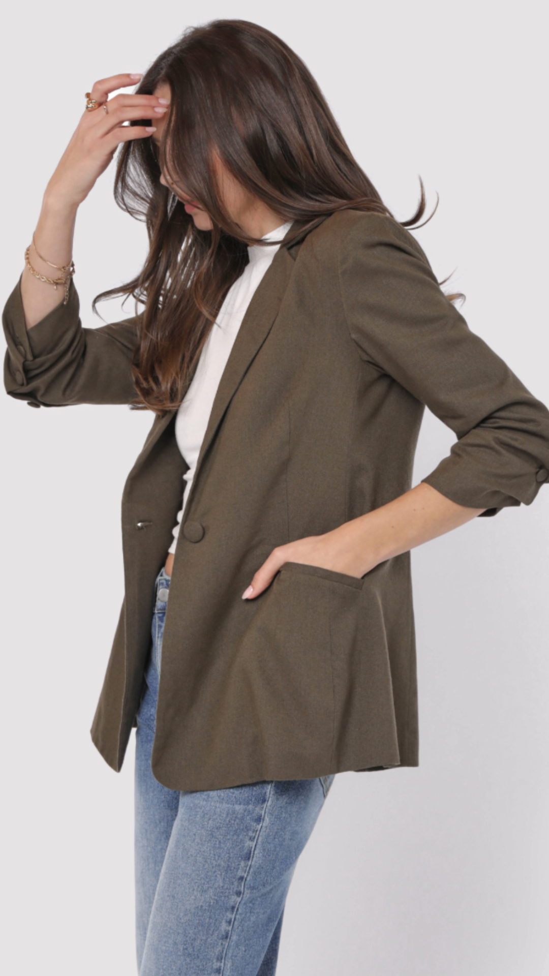 Backyard Ruched Sleeve Linen Blazer