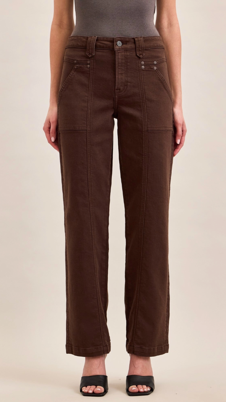 High Rise Mocha Front Seams Classic Straight Full Length Jeans