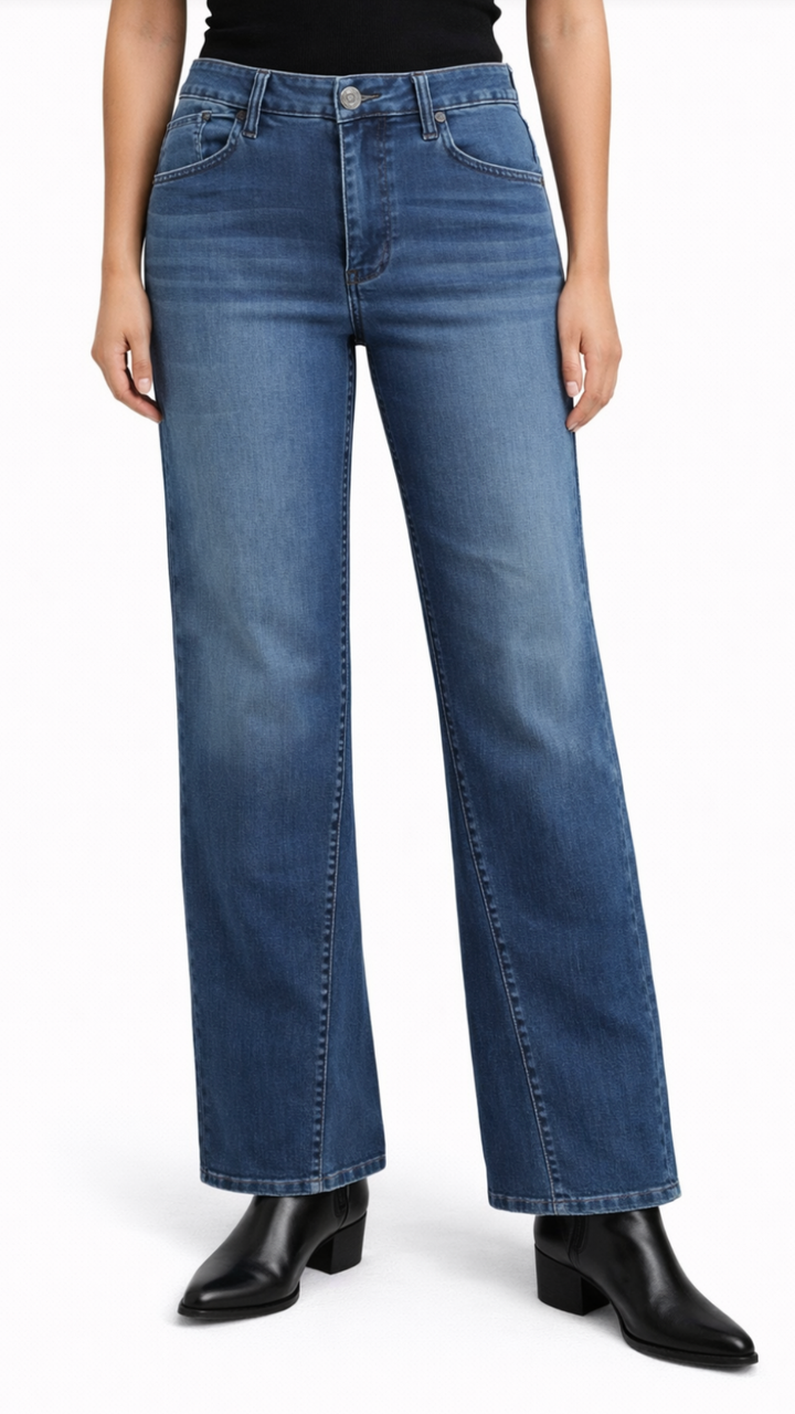 Mid Rise Dark Wash Better Butter Slim Wide Leg Forward Seam Full Length Jeans