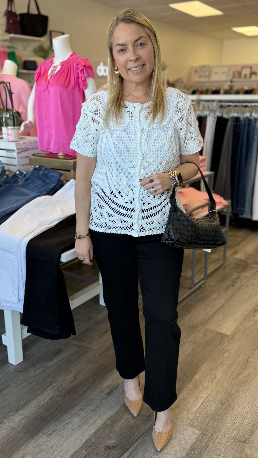 White Reversible Short Sleeve Crochet Top