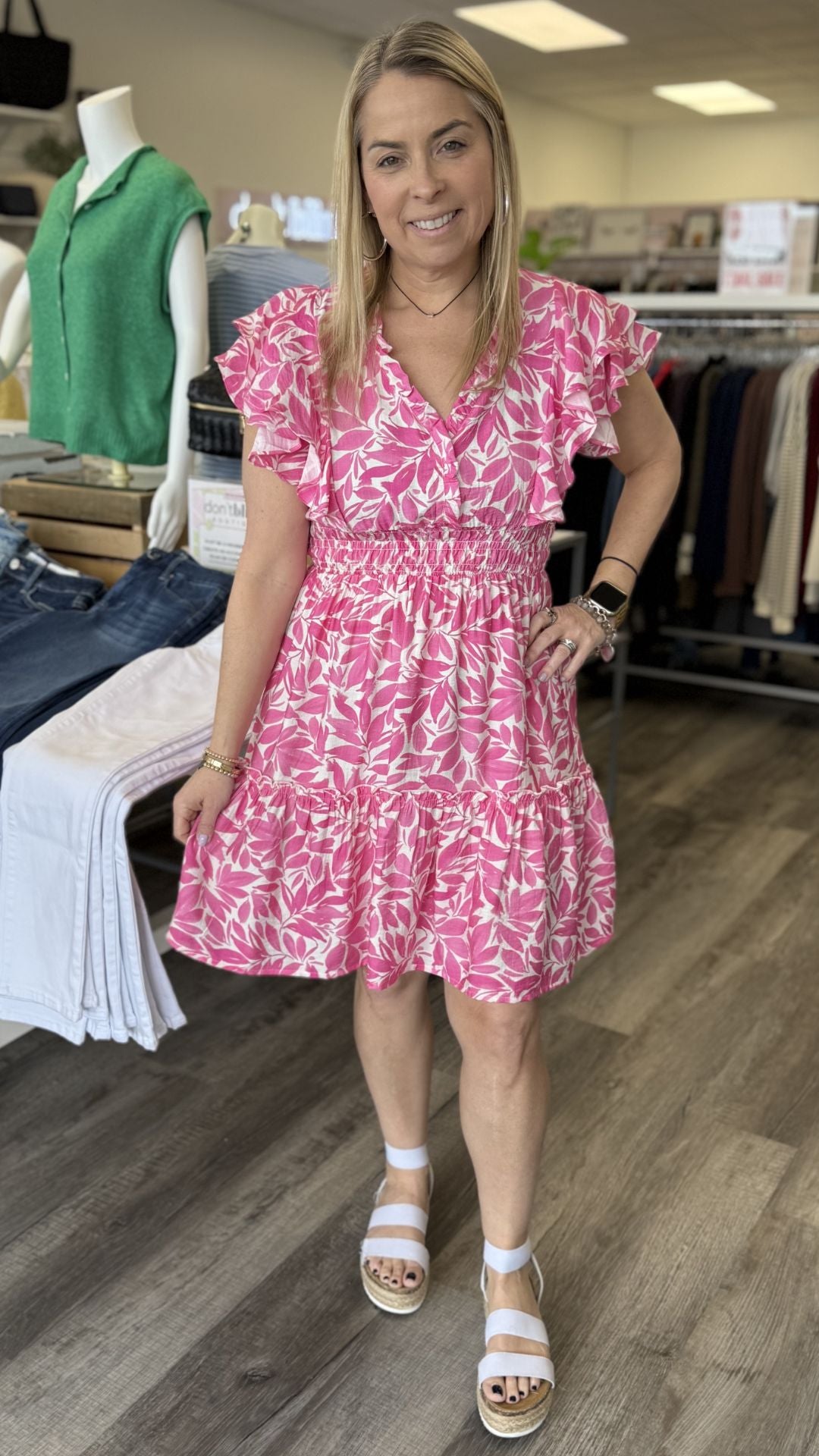 Pink Petal Flutter Sleeve Dress